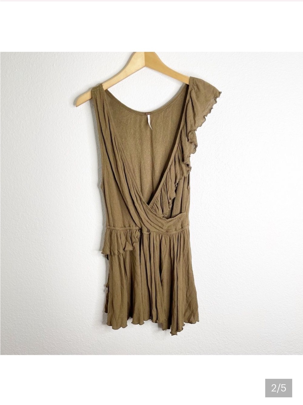 Free People Float Away Ruffle Tank Top Olive Green Size Medium